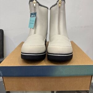 JBU Cream Front-Zip Faux-Fur Lined Ankle Boots